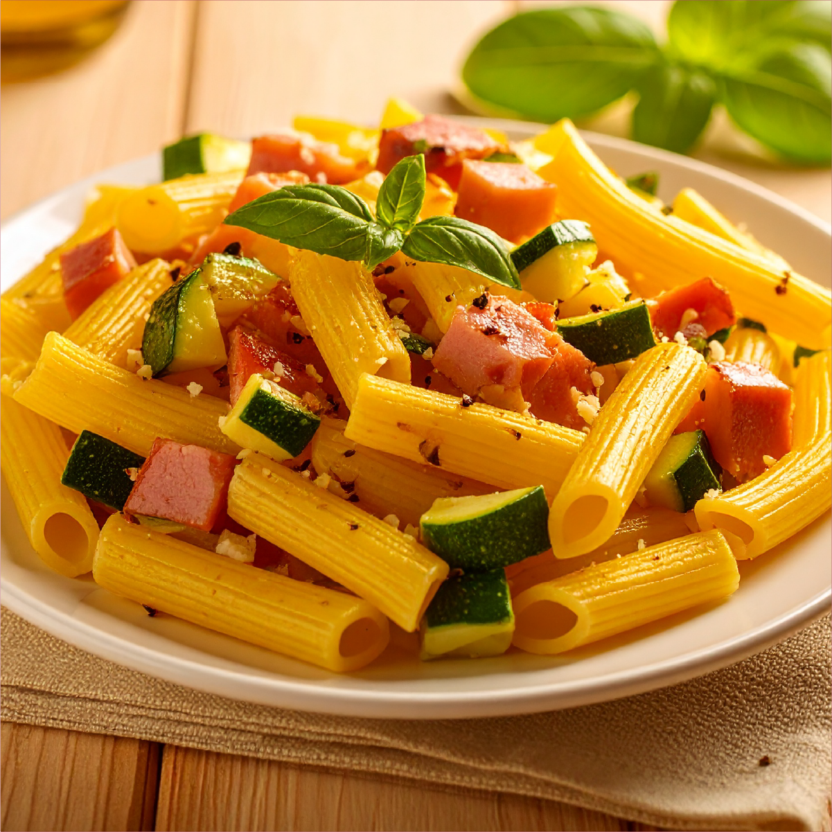 Pasta con prosciutto cotto e zucchine