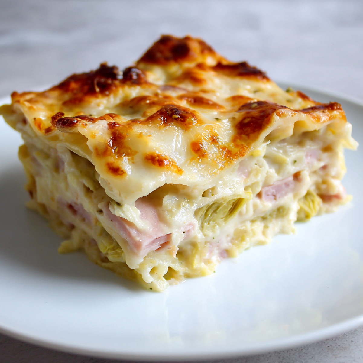 Lasagna con carciofi e prosciutto cotto