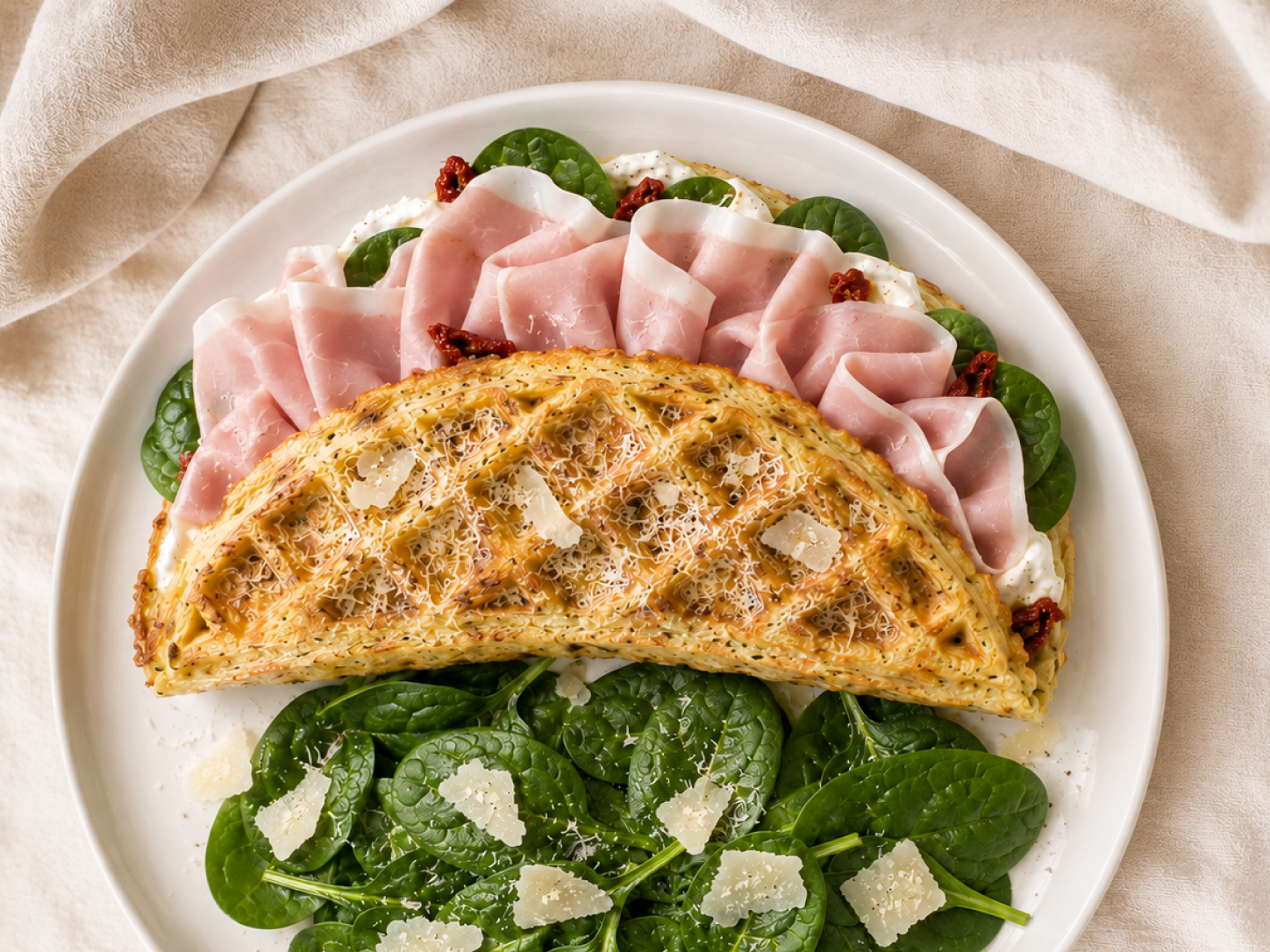 Waffle salati con Prosciutto Cotto, robiola e pomodori secchi